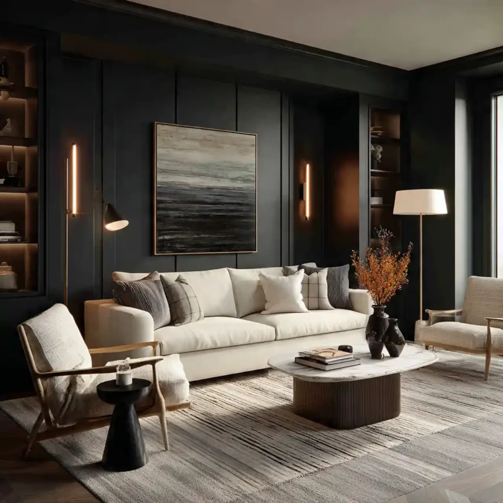 1-Black, Cream & Green Living Room Ideas