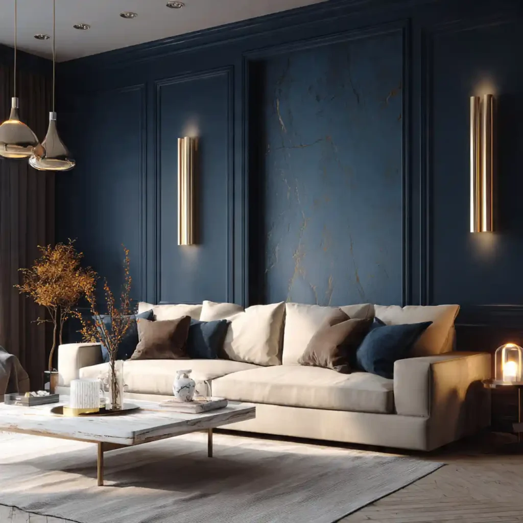 1-Deep Navy Living Room Wall Decor Ideas