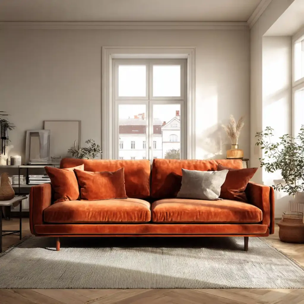 1-Orange Couch Living Room Ideas