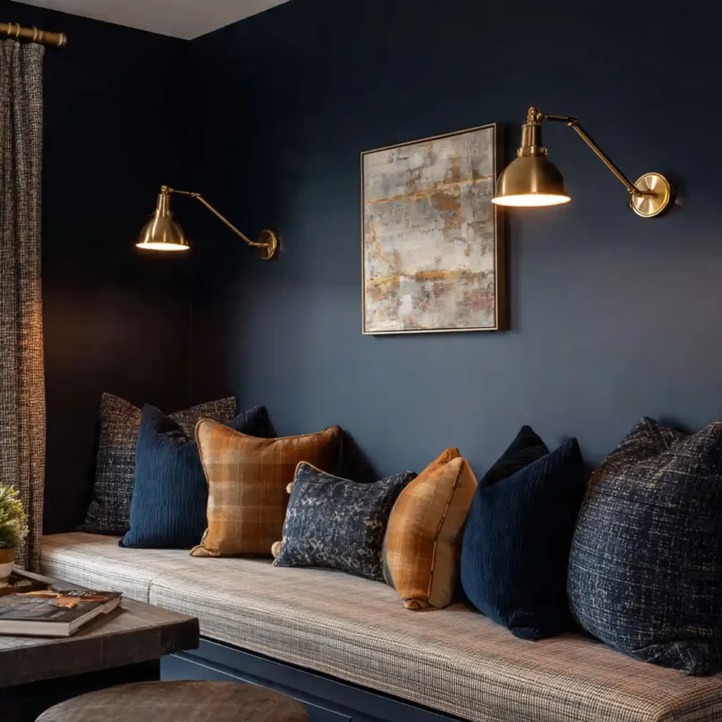 10-Deep Navy Living Room Wall Decor Idea