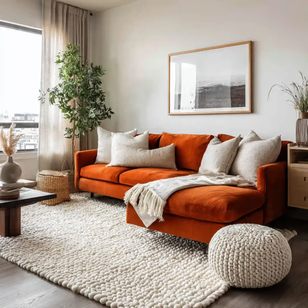 10-Orange Couch Living Room Idea