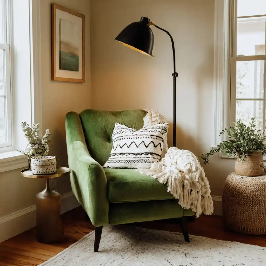 11-Black, Cream & Green Living Room Idea