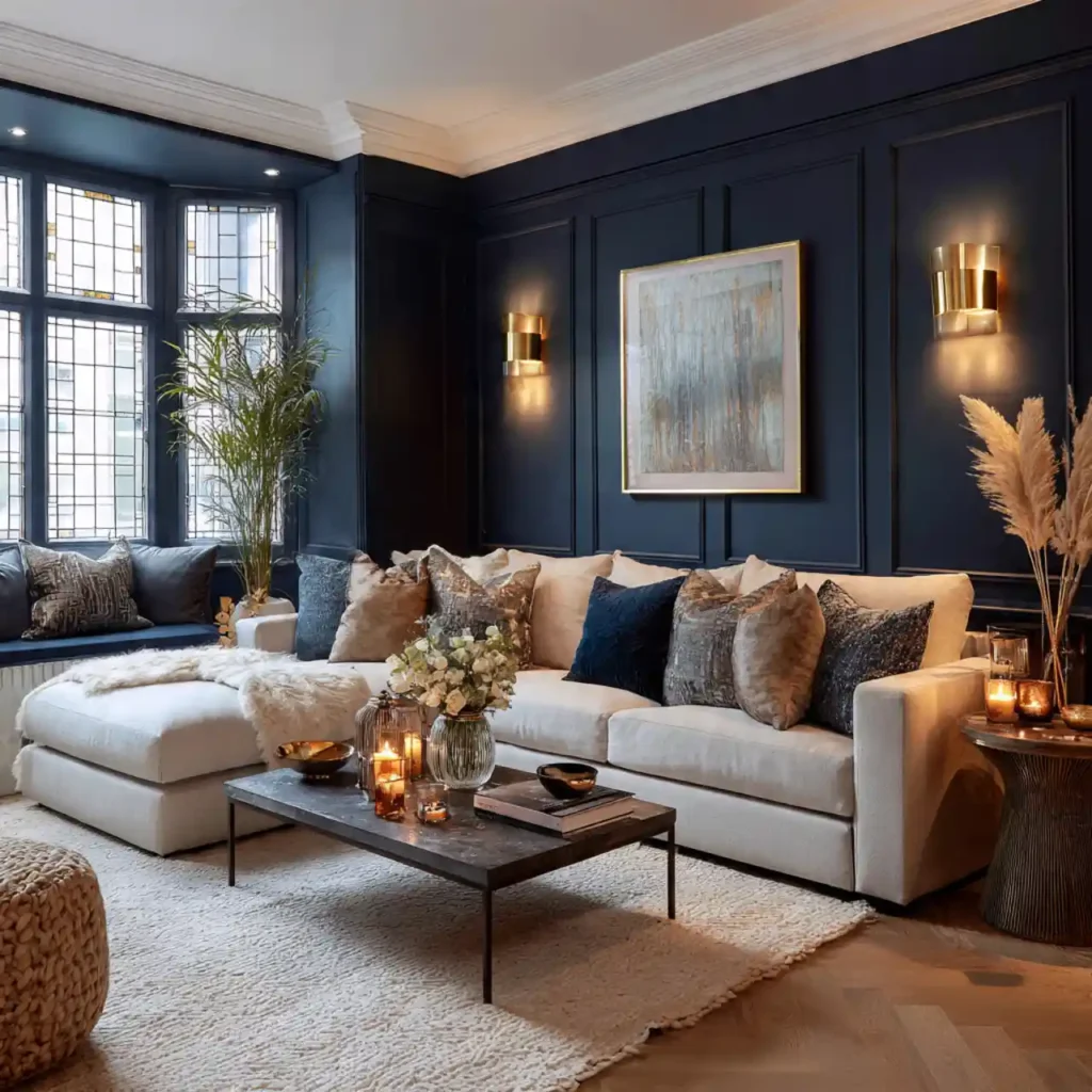 12-Deep Navy Living Room Wall Decor Idea