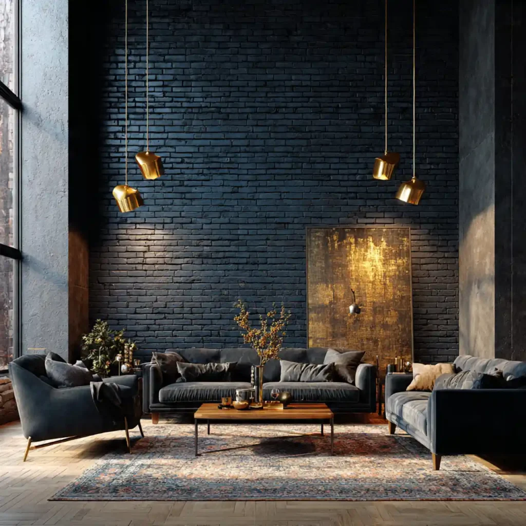 13-Deep Navy Living Room Wall Decor Idea