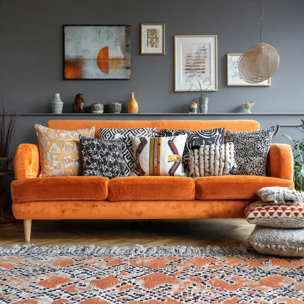 13-Orange Couch Living Room Idea