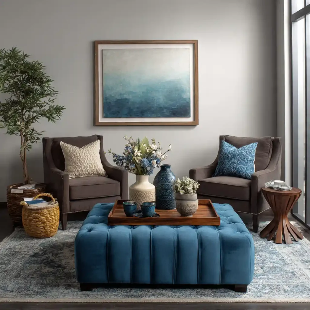 14-Blue and Brown Living Room Idea