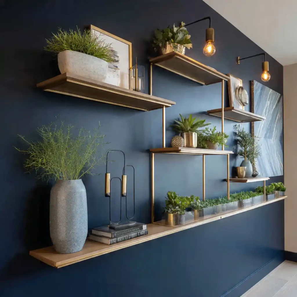 14-Deep Navy Living Room Wall Decor Idea