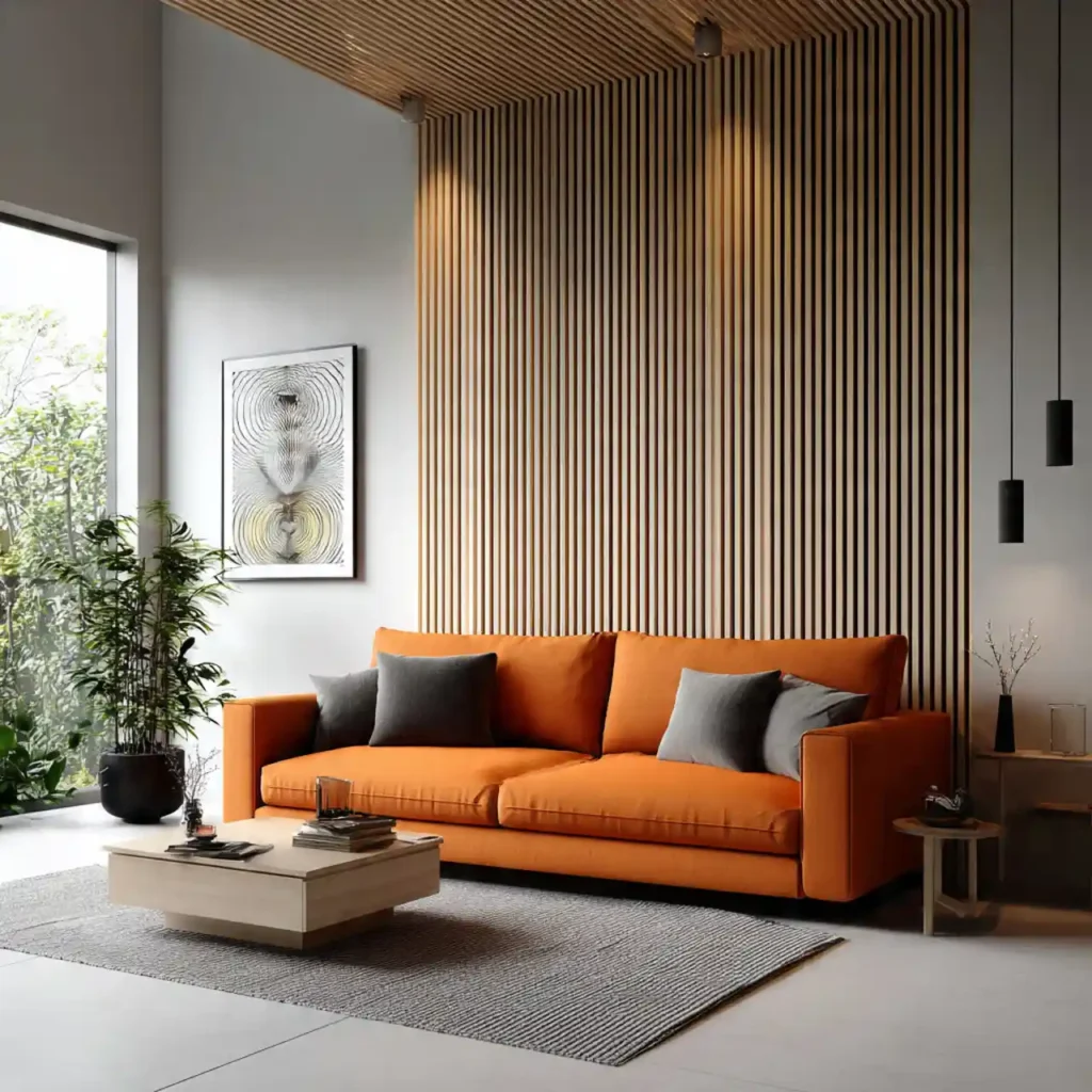 14-Orange Couch Living Room Idea