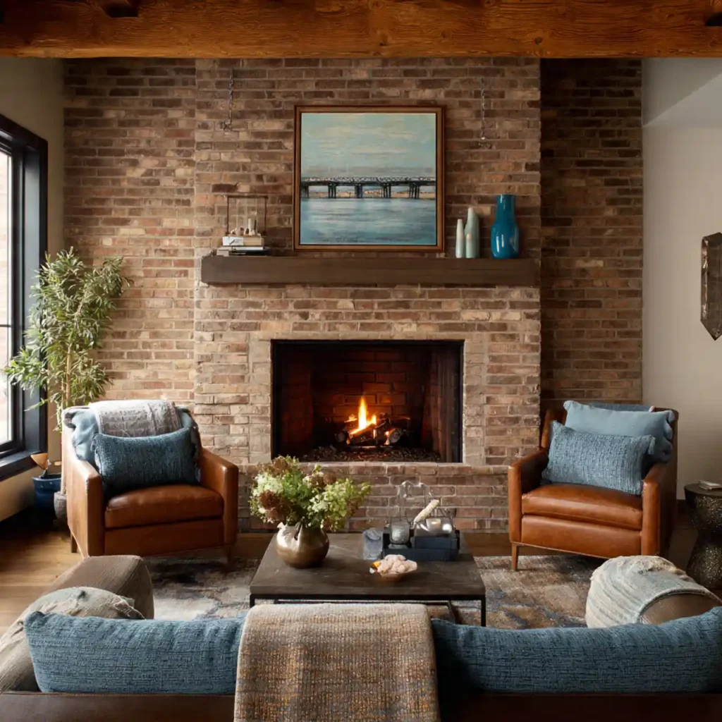 15-Blue and Brown Living Room Idea
