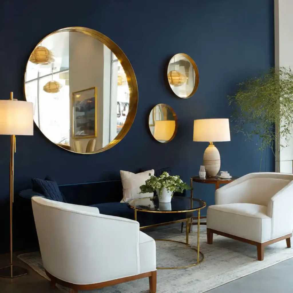 15-Deep Navy Living Room Wall Decor Idea