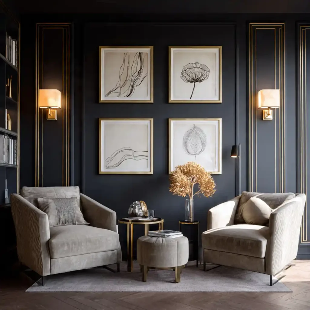 16-Deep Navy Living Room Wall Decor Idea