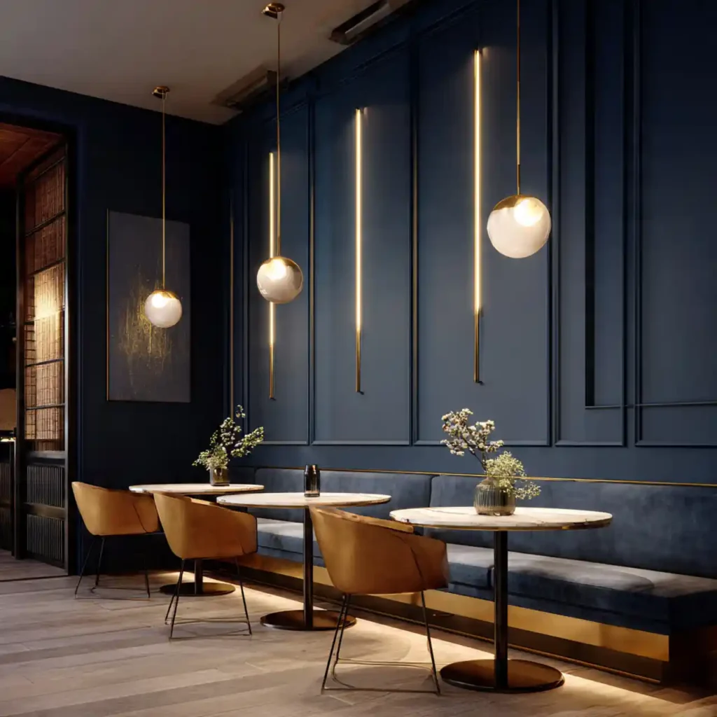 17-Deep Navy Living Room Wall Decor Idea