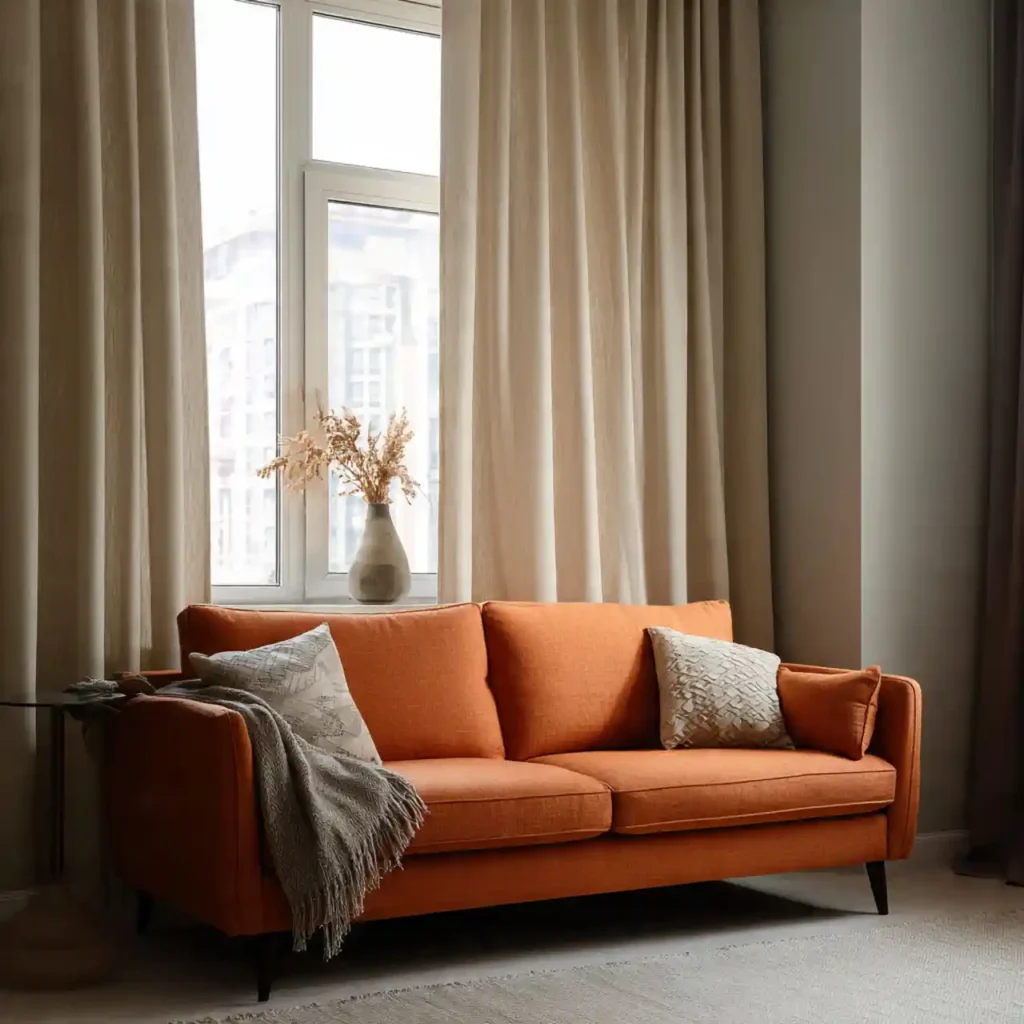 17-Orange Couch Living Room Idea