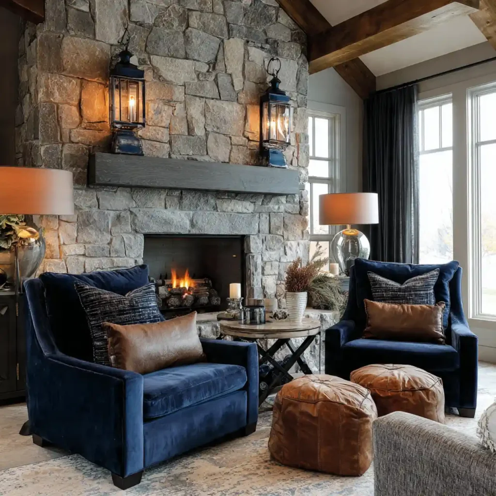 18-Blue and Brown Living Room Idea