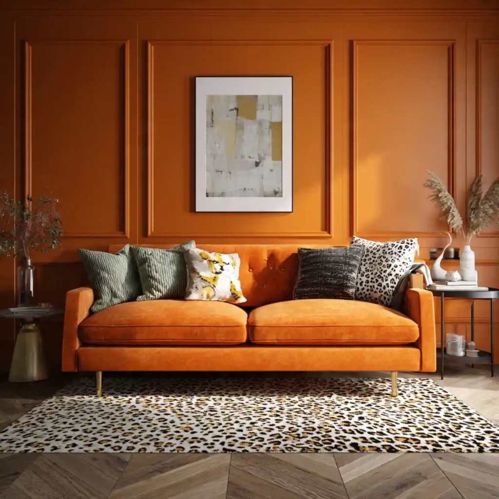 18-Orange Couch Living Room Idea