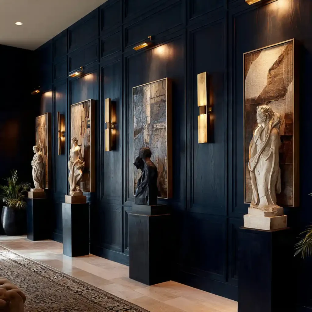 19-Deep Navy Living Room Wall Decor Idea