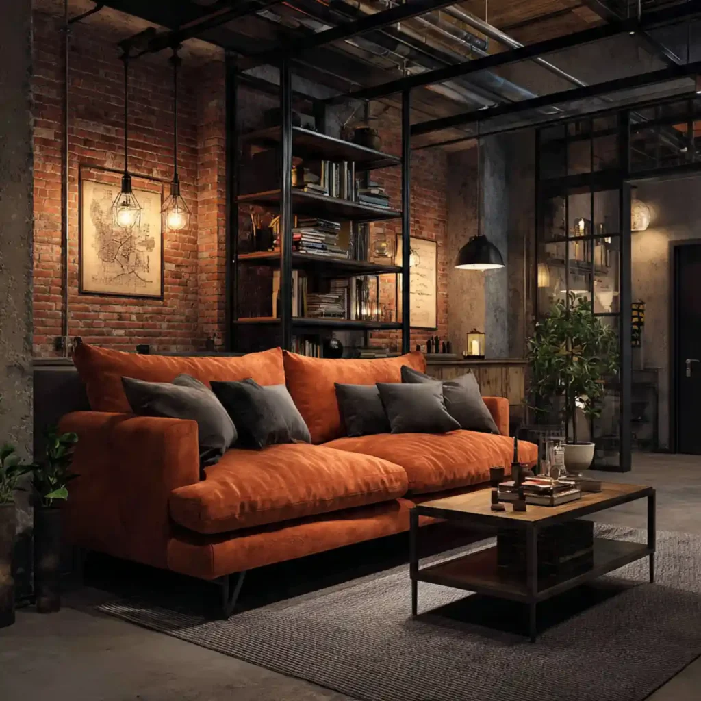 19-Orange Couch Living Room Idea