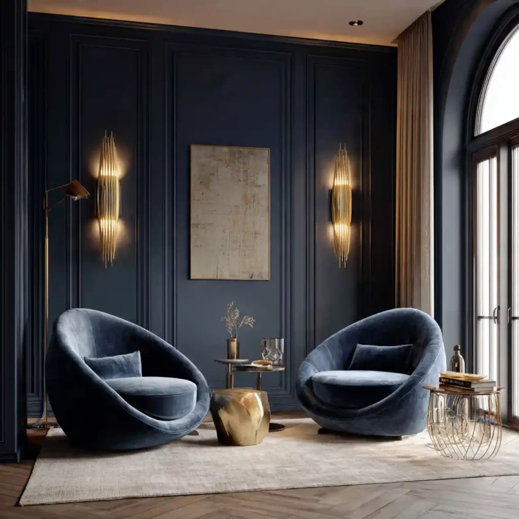 2-Deep Navy Living Room Wall Decor Idea