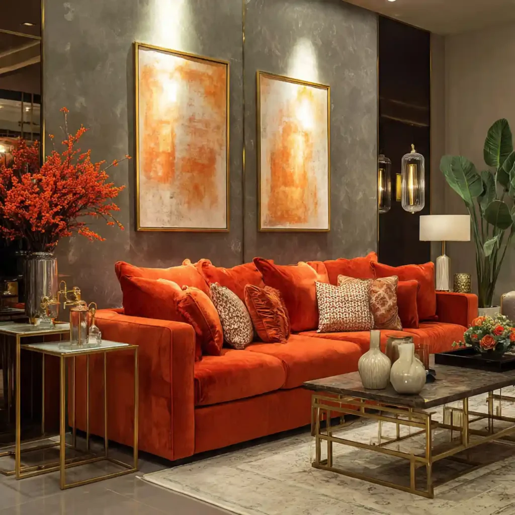 2-Orange Couch Living Room Idea