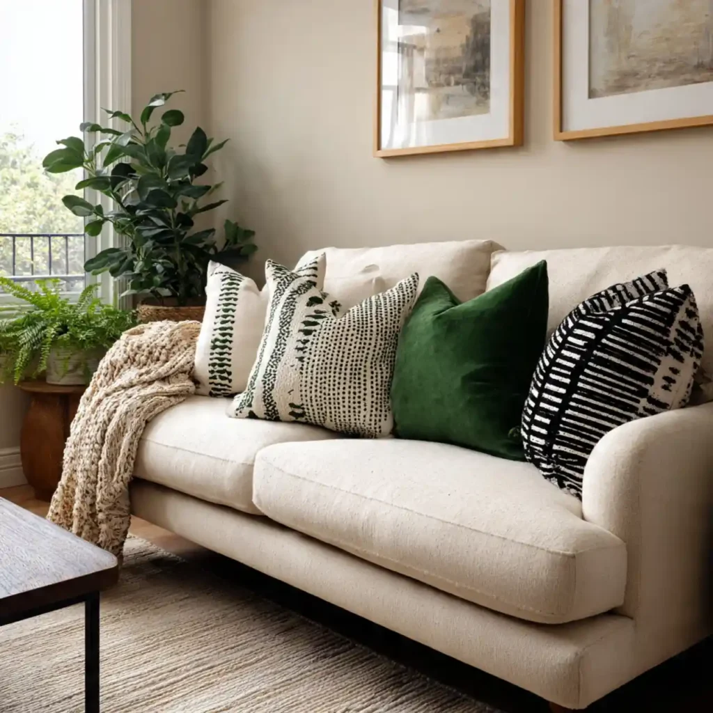 20-Black, Cream & Green Living Room Idea