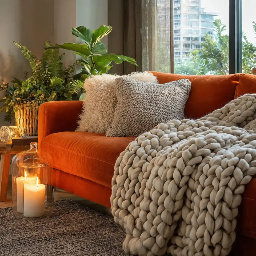 20-Orange Couch Living Room Idea