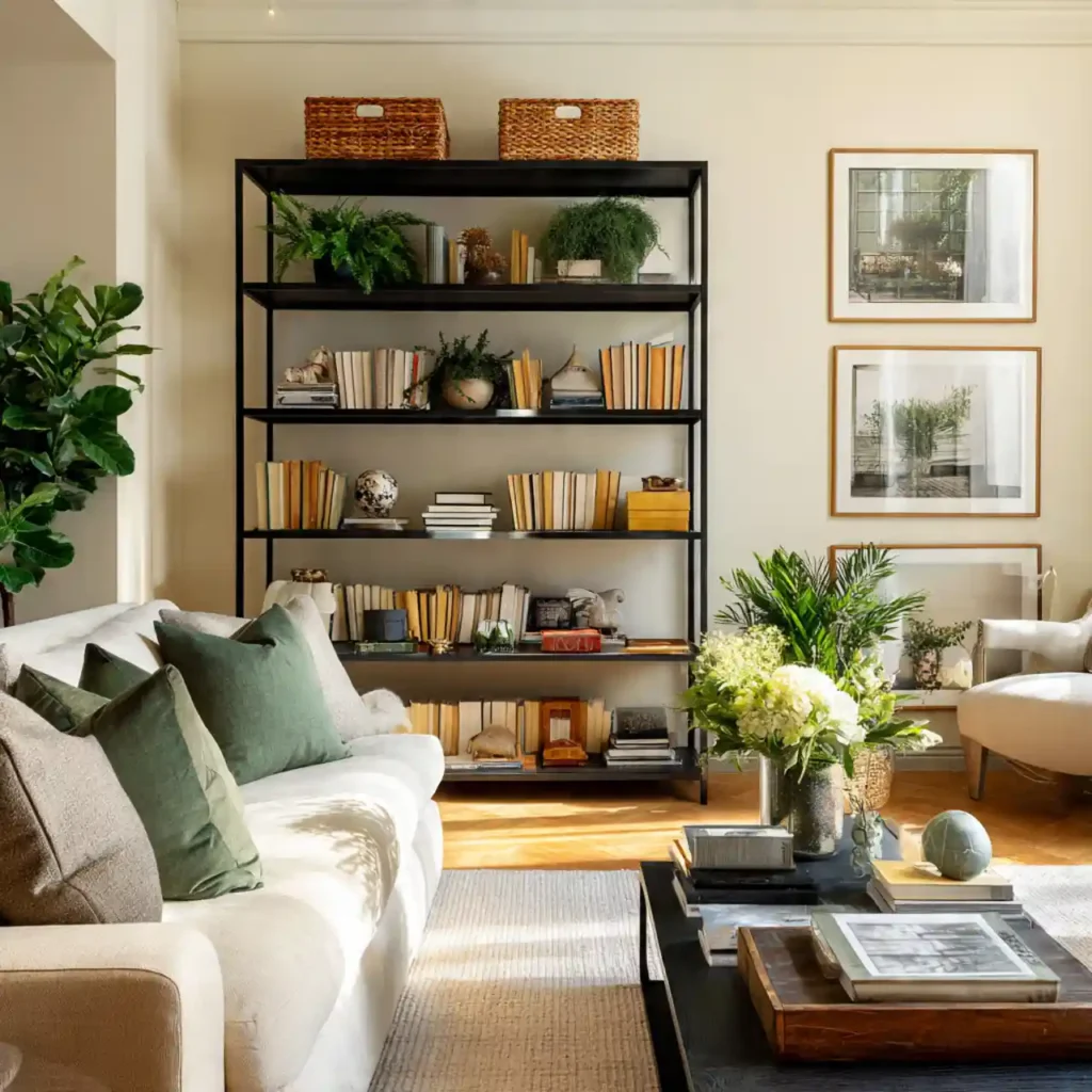 21-Black, Cream & Green Living Room Idea