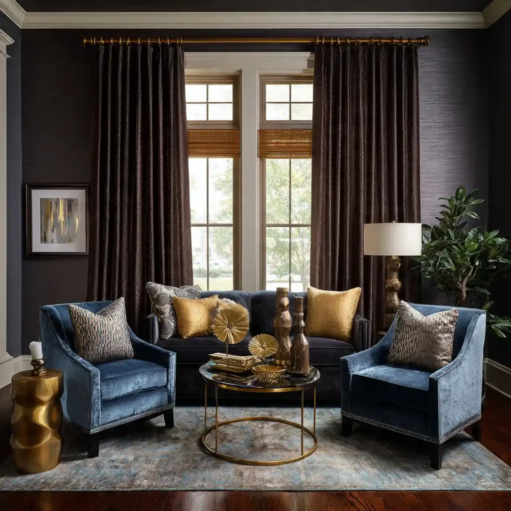 21-Blue and Brown Living Room Idea