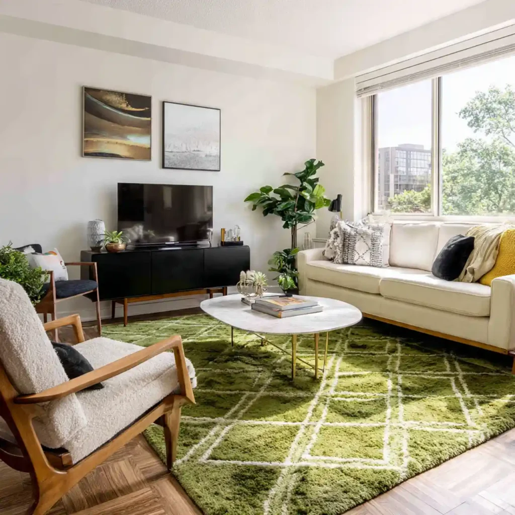 22-Black, Cream & Green Living Room Idea