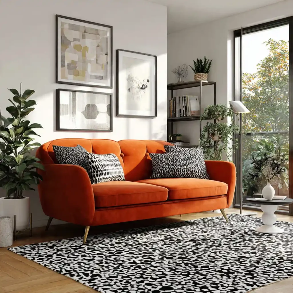 22-Orange Couch Living Room Idea