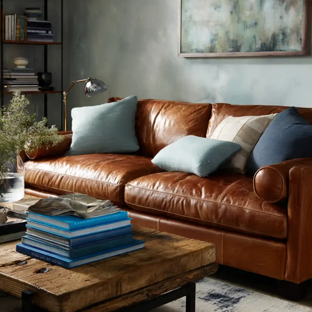 23-Blue and Brown Living Room Idea