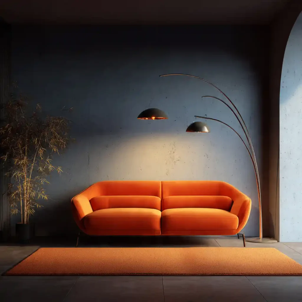 23-Orange Couch Living Room Idea