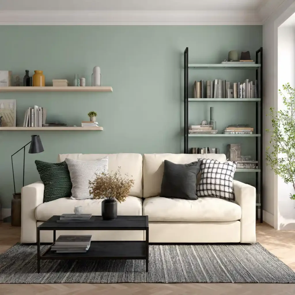 24-Black, Cream & Green Living Room Idea