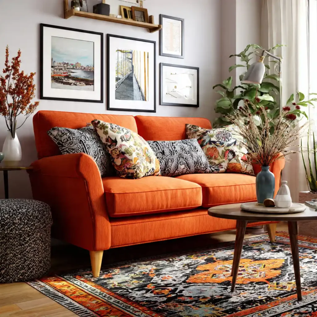 28-Orange Couch Living Room Idea