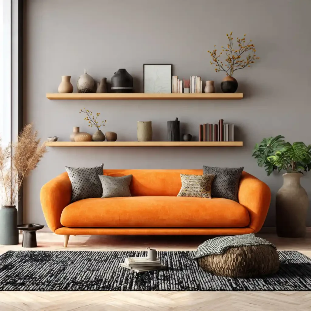 29-Orange Couch Living Room Idea