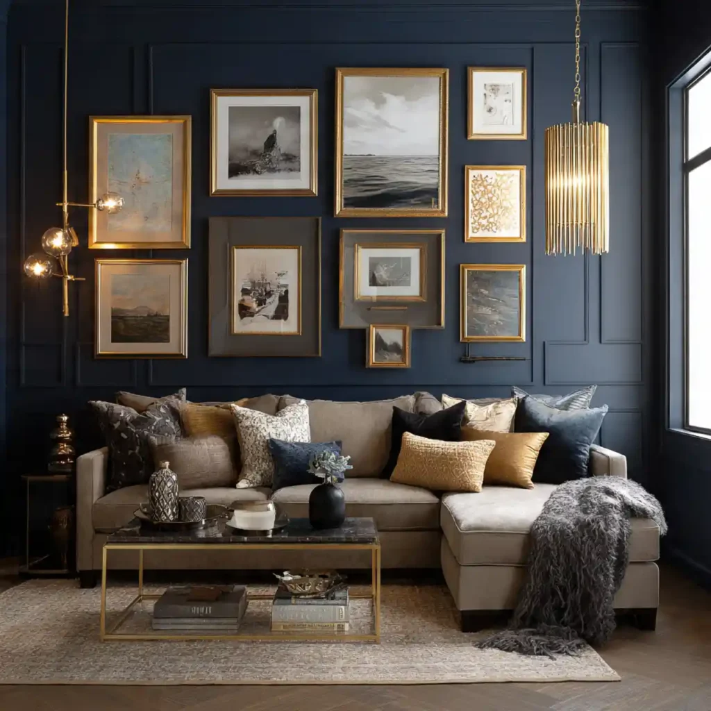 3-Deep Navy Living Room Wall Decor Idea