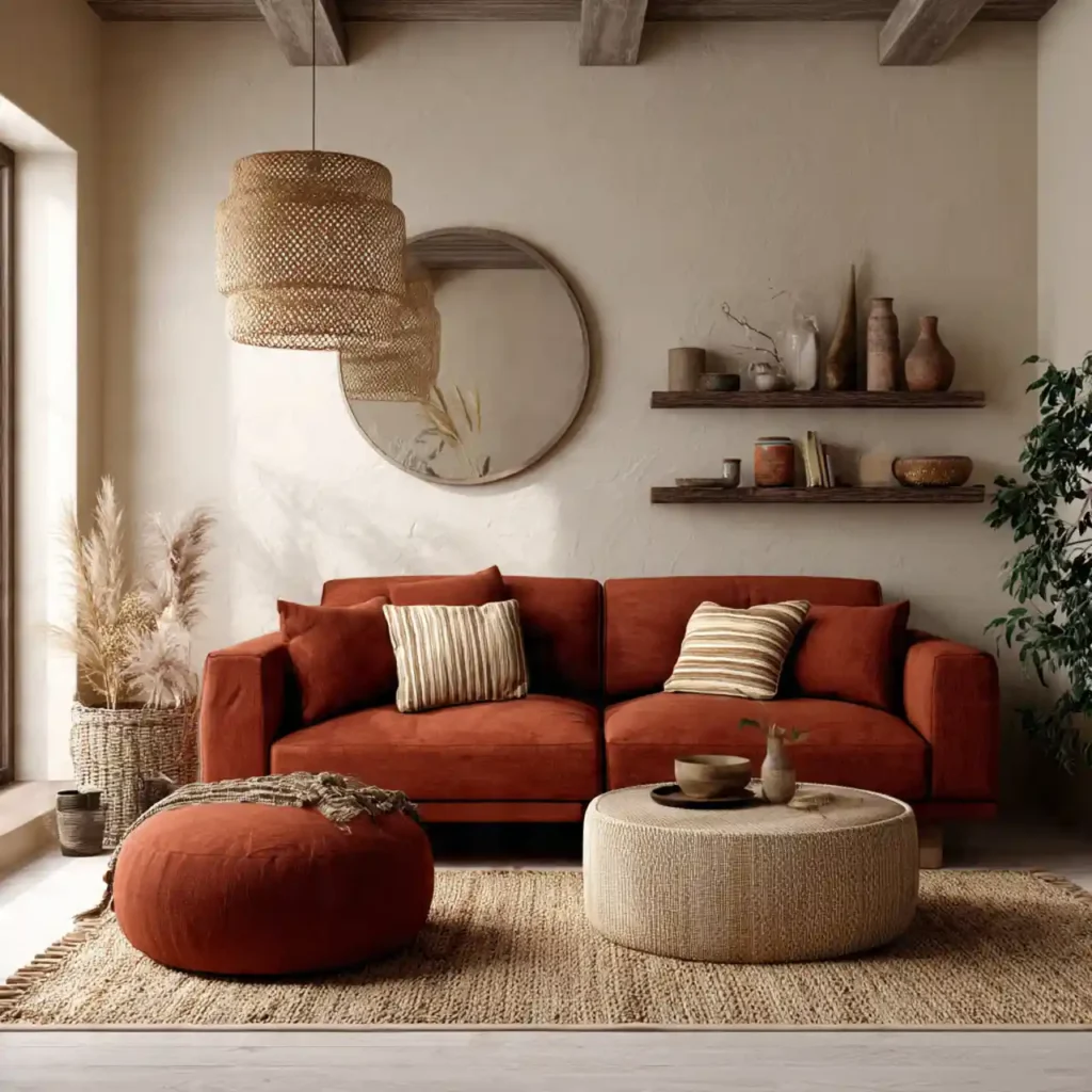 3-Orange Couch Living Room Idea