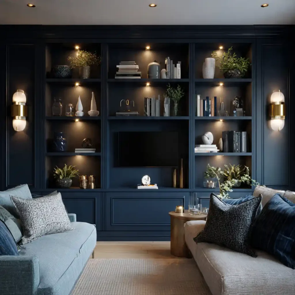 4-Deep Navy Living Room Wall Decor Idea
