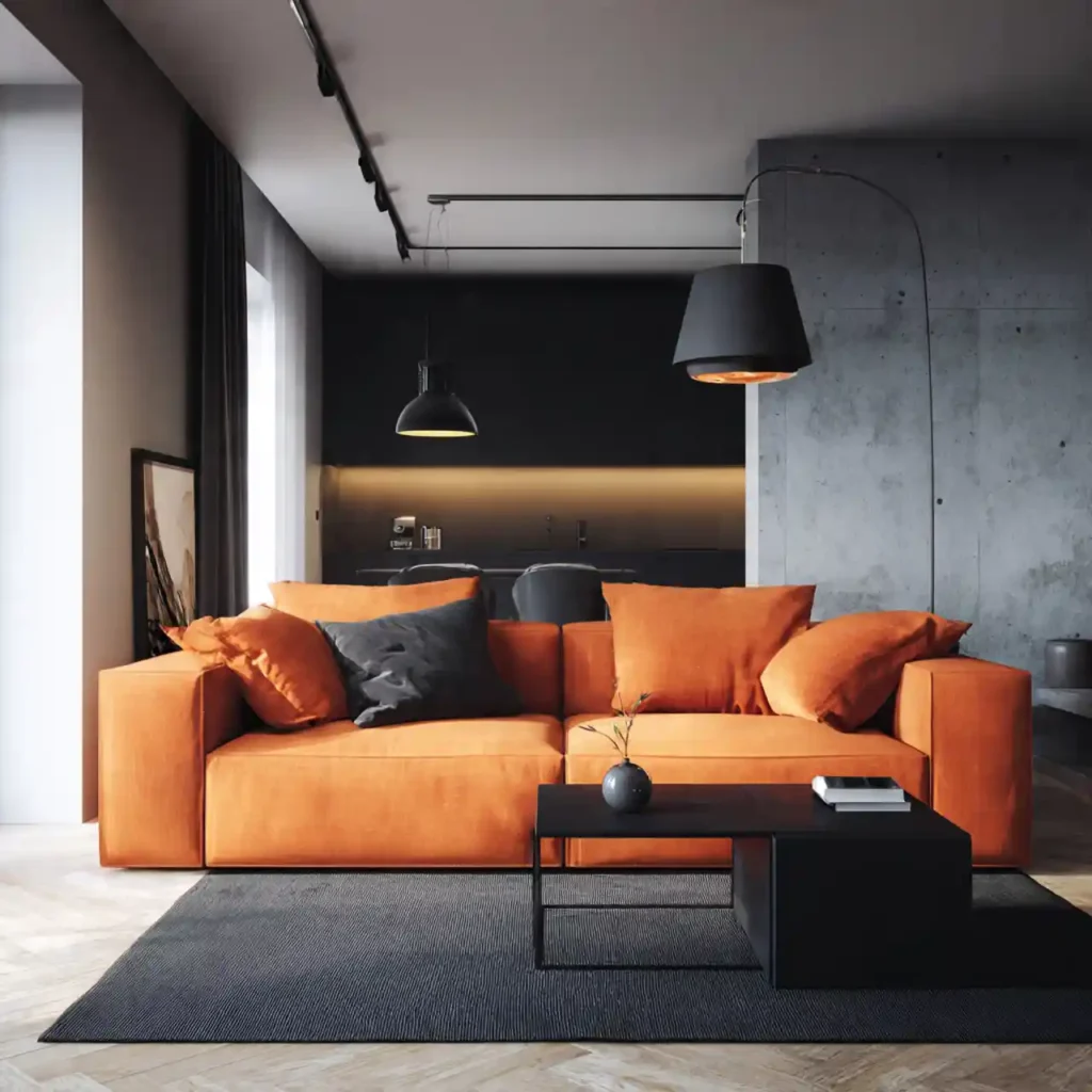 4-Orange Couch Living Room Idea