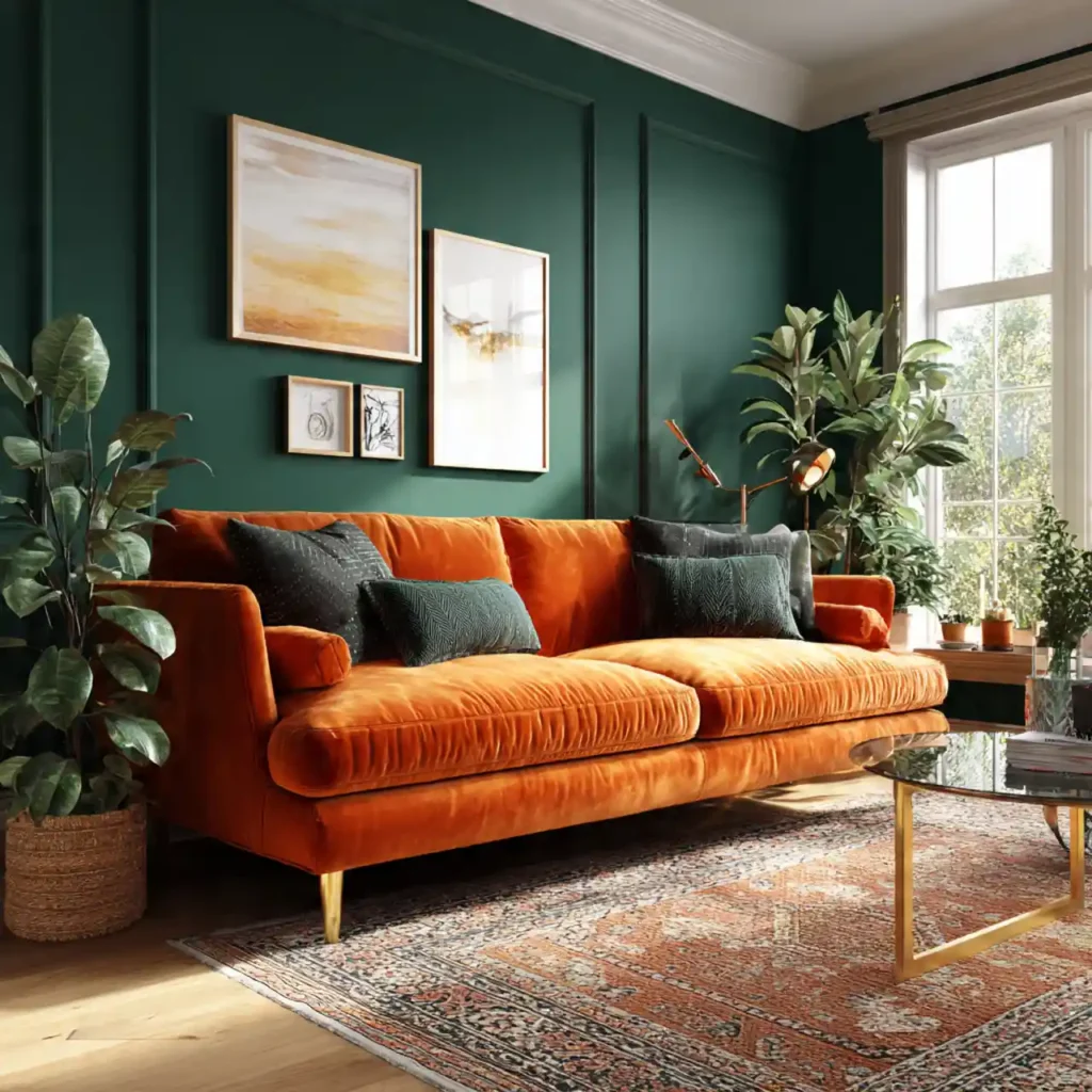 5-Orange Couch Living Room Idea