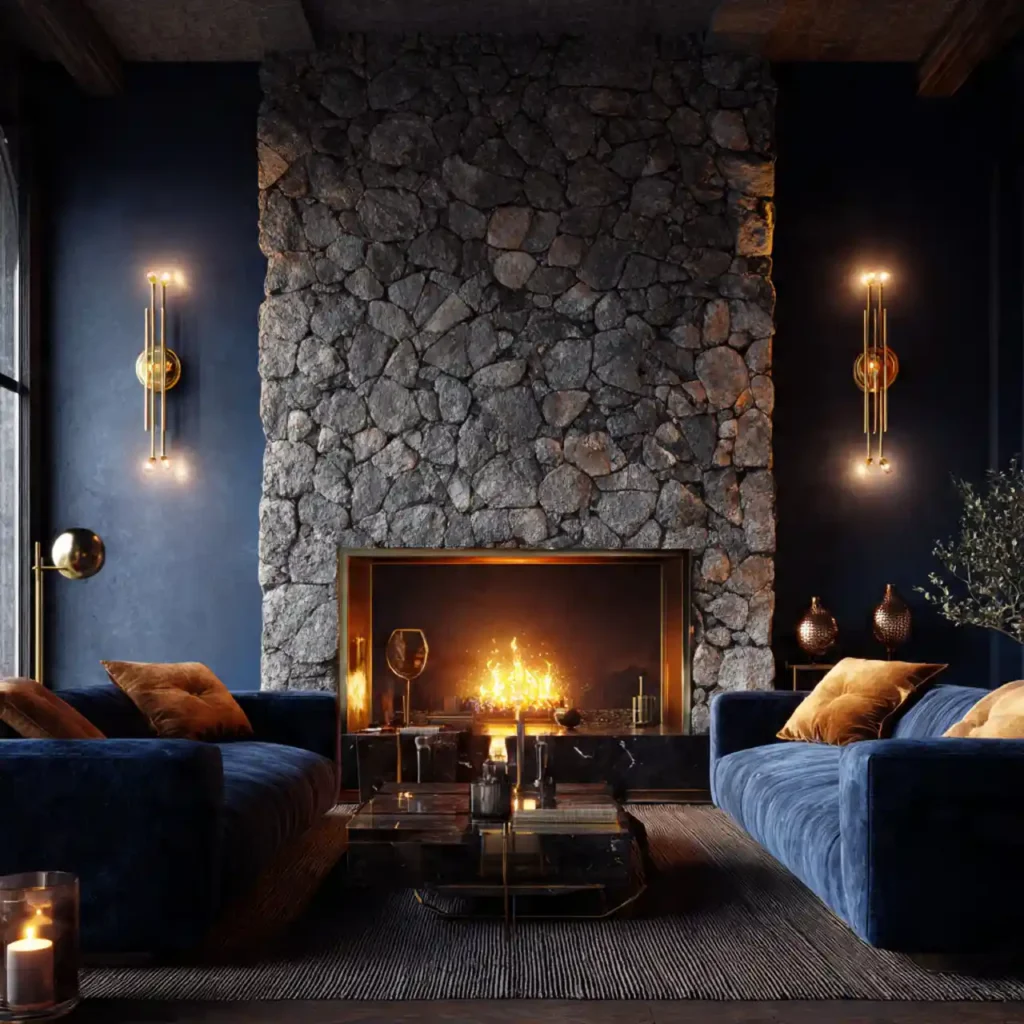 6-Deep Navy Living Room Wall Decor Idea