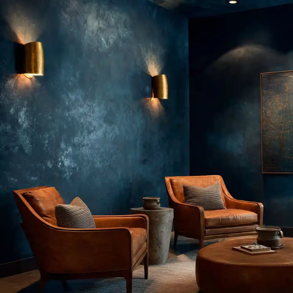 7-Deep Navy Living Room Wall Decor Idea