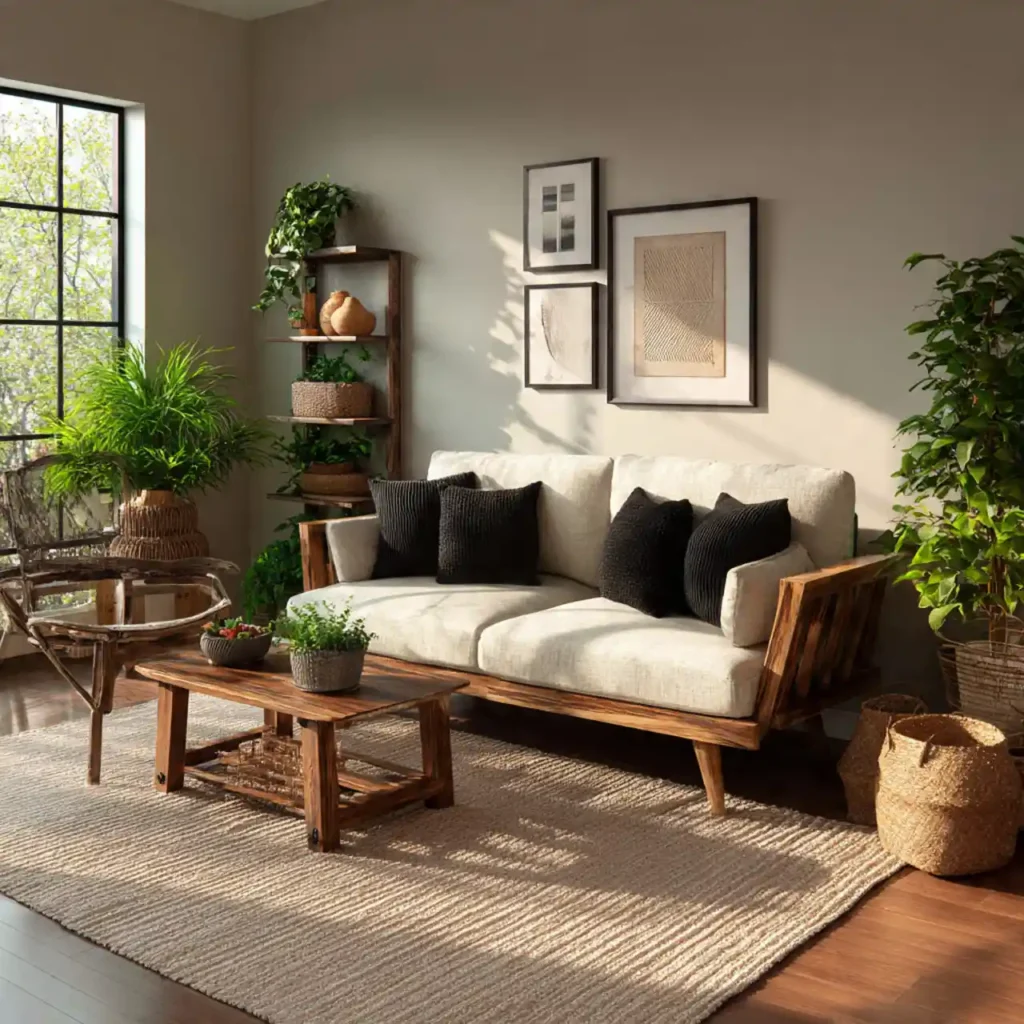 8-Black, Cream & Green Living Room Idea