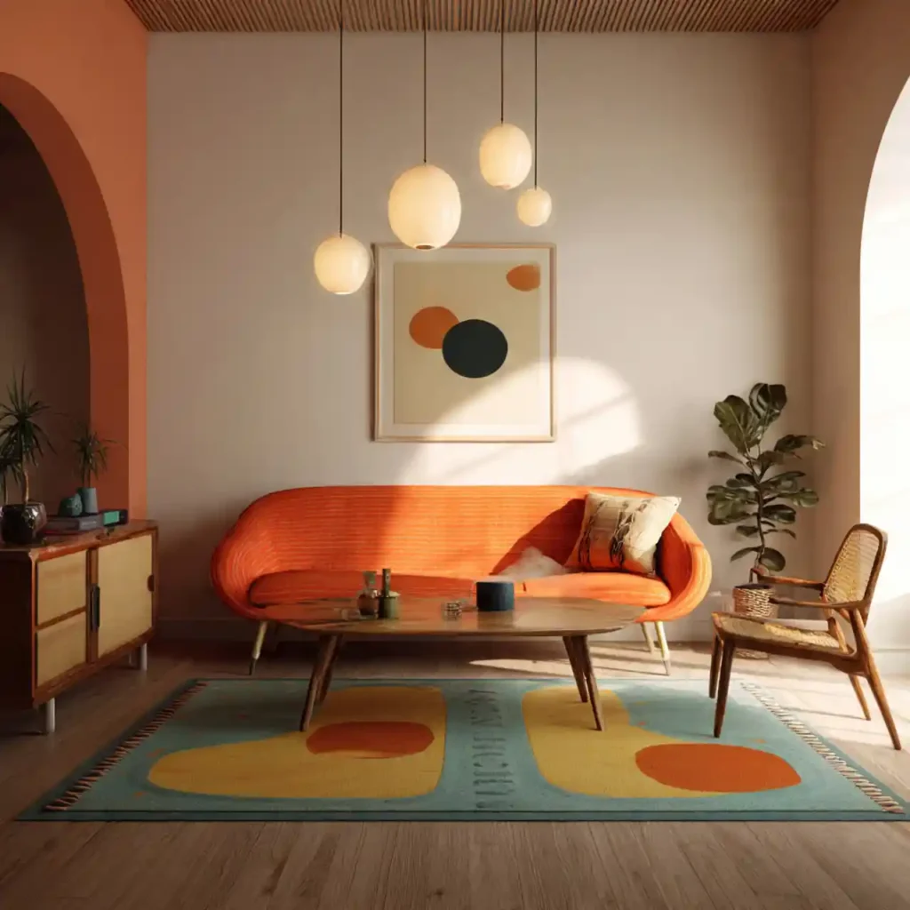 8-Orange Couch Living Room Idea