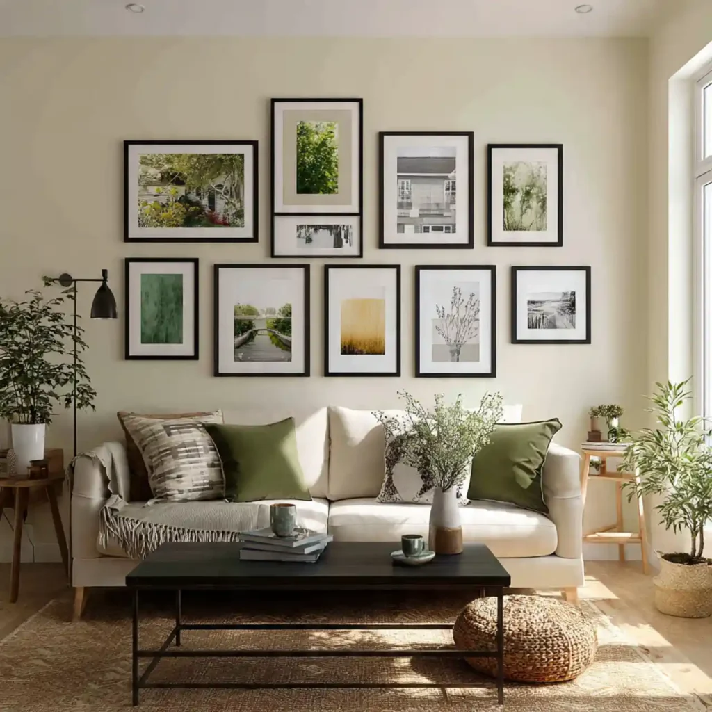 9-Black, Cream & Green Living Room Idea