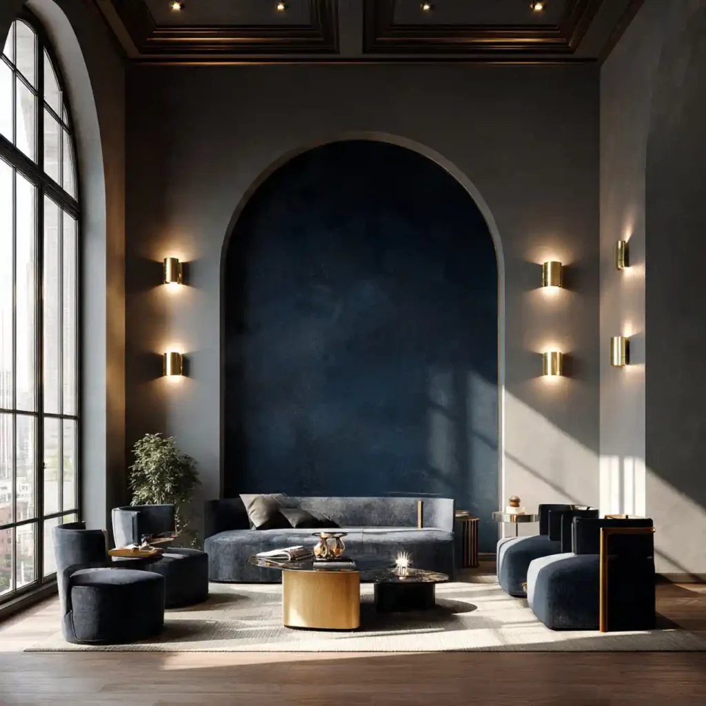 9-Deep Navy Living Room Wall Decor Idea