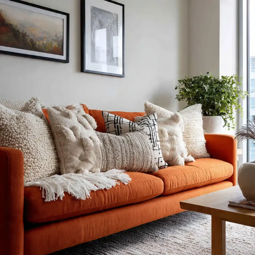 9-Orange Couch Living Room Idea
