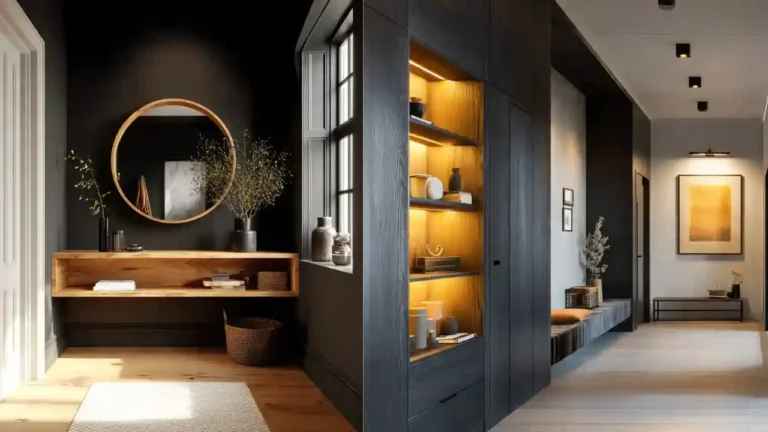 Black Scandinavian Hallway Ideas with Warm Wood Accents for a Cozy Look