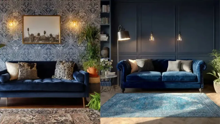 Elegant Navy Blue Velvet Furniture Ideas for a Luxe Boho Living Room
