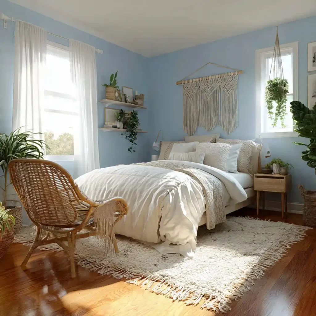 1-Budget-Friendly Blue Boho Bedroom Idea