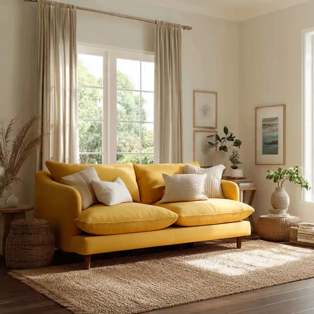 1-Yellow Couch Living Room Ideas